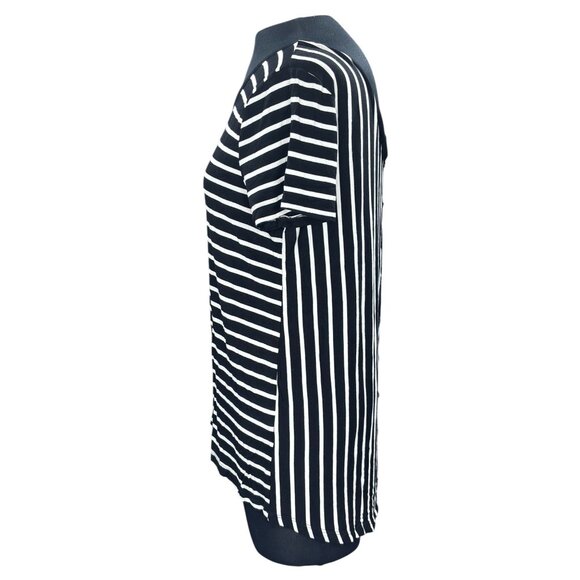 Cable & Gauge Black & White Striped Short Sleeve Top With Button Back Detail - Picture 2 of 9